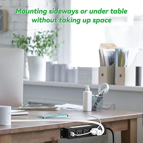 Wall Mount Power Strip With Usb, 4 Ac Outlet And 2 Usb Ports, 6.5 Ft Flat Plug Extension Cord, Mountable Power Strip Outlet For/Workbench/Office/Drawer/Nightstand/Cabinet/Desk/Table #TOP3