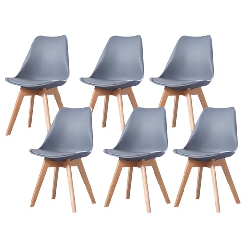 PEZ ROJO Lot de 6 Chaises Scandinaves, Chaises Salle à Manger, Chaise Cuisine, Salon, Chaises Grises, Design Ergonomique, Pieds Bois de Hêtre Massif