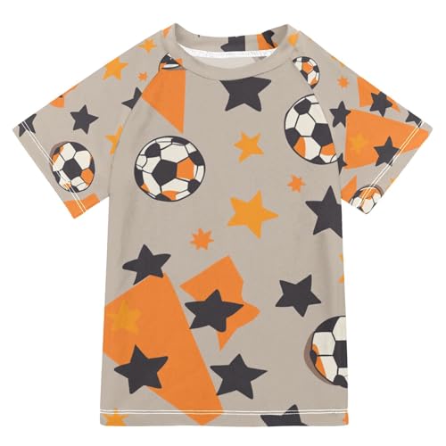 Jucciaco Boys Swimsuit Football Star Cartoon Brown Sunscreen Kids Sun Rashguard Short Sleeve T-Shirts Swimwear Sets UPF 50+