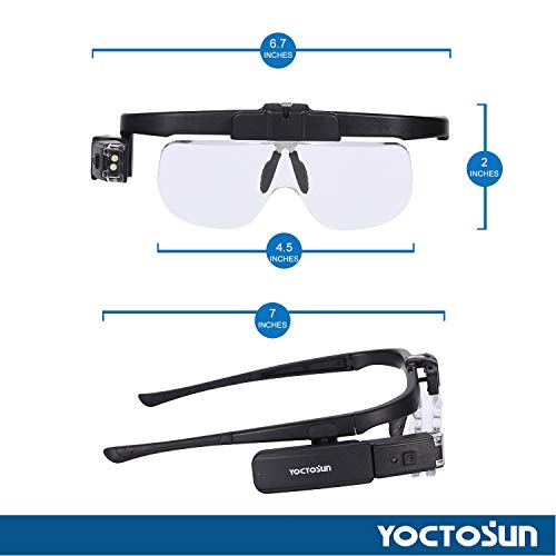 Yoctosun Rechargeable Head Magnifier Glasses, Hands Free Head Mount Magnifier With 3 Detachable Lenses And 2 Led Lights, Great Magnifying Glasses For Hobby And Crafts #TOP5