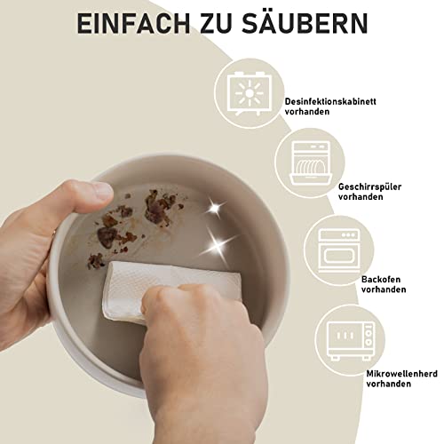 SPUNKYJUNKY Kippbarer Hundenapf Keramik Doppel Hund Futternapf mit Bambus Ständer 0° und 15° Neigungswinkel für Haustiere Katzen und Welpen Großes Gesicht Hund (850ml, Grau × 2)