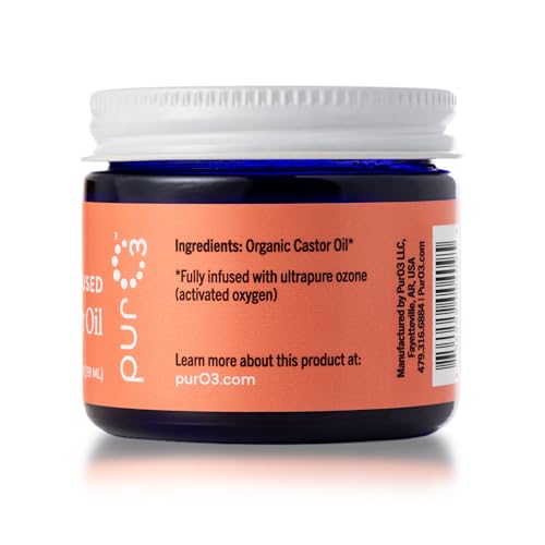 PurO3 Ozonated Castor Oil – Pure, Natural, Organic Skincare for Face & Body – Oxygenated Healing Lotion, Moisturizer & Beauty Cream in a Glass Jar – O3 Therapy Salve, 2 oz
