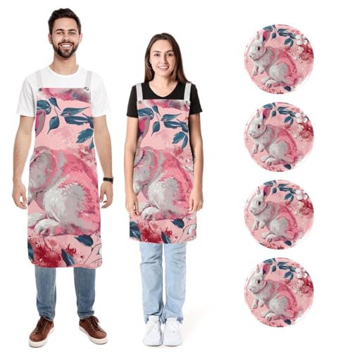 Tablier de cuisine lapin réglable lot de 2 avec poches pour homme et femme