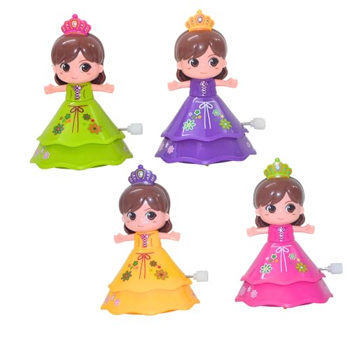 Image of Crackles Wind Up Spin Doll - Pack of 2 Dancing Princess Toys for Girls & Boys Age 3+ | Clockwork Baby, Crawling Toy for Toddlers, Return Gift, Small Toy Set - Multicolor