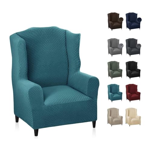 MAXIJIN Funda de Sillón Orejero Elástica Funda Cubre Sillón Relax 1 Plaza Funda para Orejas Funda de Silla de Sofá Lavable para Sala de Estar (Azul Pavo Real)