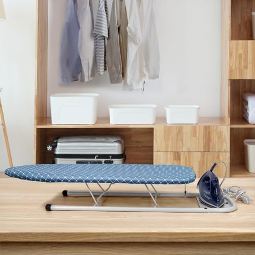 Duwee Table Top Ironing Board with Iron Rest, Compact Ironing Board for Small Area, Heat Resistant Cover and 10 mm Thick Felt Pad, 82 x 32 cm, Blue&White - Image 2