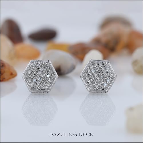 Dazzlingrock Collection 0.20 Carat (ctw) Round White Diamond Hexagon Men's Cluster Stud Earrings in 925 Sterling Silver3