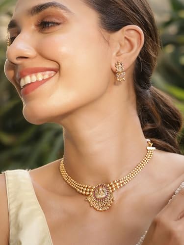 Image of Rubans Necklace Set Gold Plated Traditional Stylish Jewellery Gift for Women & Girls