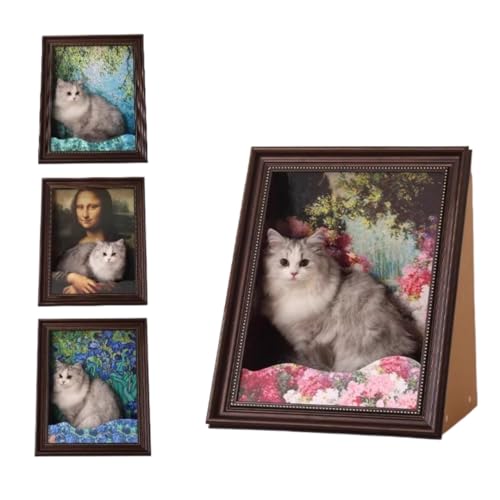 4D アート 猫ベッド キャットハウス 取り外し可能 ブラウン枠 コンパクト設計(52×44×35cm) 爪とぎ ダンボールハウス 猫 額縁 絵画風 立体デザイン組み立て簡単 絵画フレーム 猫用隠れ家 猫ハウス 猫 ベッド 猫 ハウス (4D:52×44×