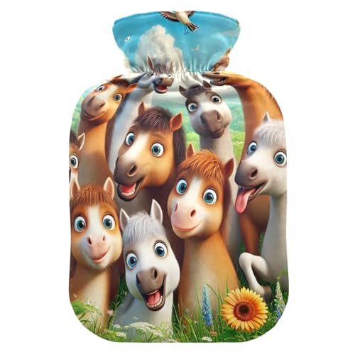 Cool Ponies Bouillotte verte avec housse souple pour pieds et chauffe-lit pour soulager les douleurs au cou et aux épaules, 1 litre