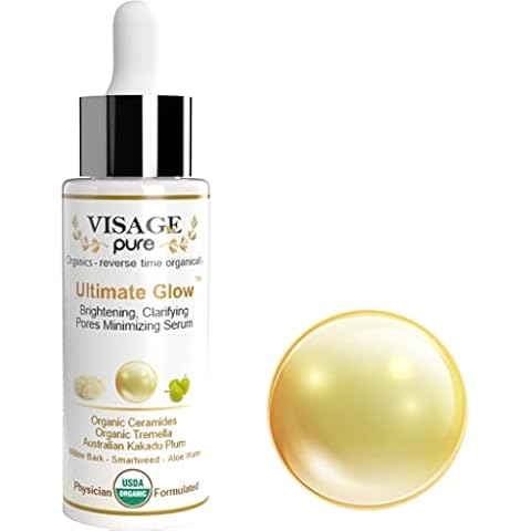 Visage Pure Ultimate Glow - Brightening, Clarifying, Hydrating and Pores Minimizing Face Serum - High Concentration Organic Vitamin C, Phyto-Ceramides, Tremella, and The Pores Cleaning Willow Bark - USDA Organic - Physician Formulated - Research Supported Cover