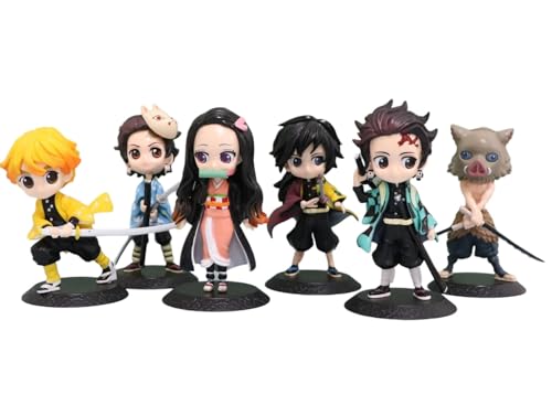 Image of Trunkin Demon Slayer Nezuko Tanjiro Kamado Giyu Tomoika Inosuke Hashibira Zenitsu Agatsuma Kimetsu No Yaiba Action Figure Set of 6 Big Figurines to be Assembled (No Box) Toy Set, Rubber
