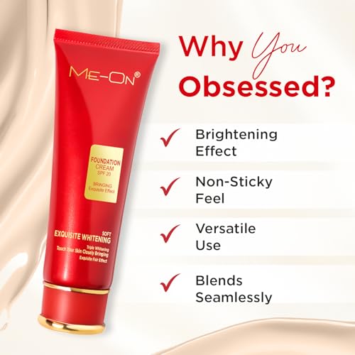 Image of ME-ON Exquisite Whitening Foundation Cream | Lightweight Formula | Natural Finish | Seamless Blend | All-Day Wear | Brightens Skin Tone (01-Ivory, 80 gm)