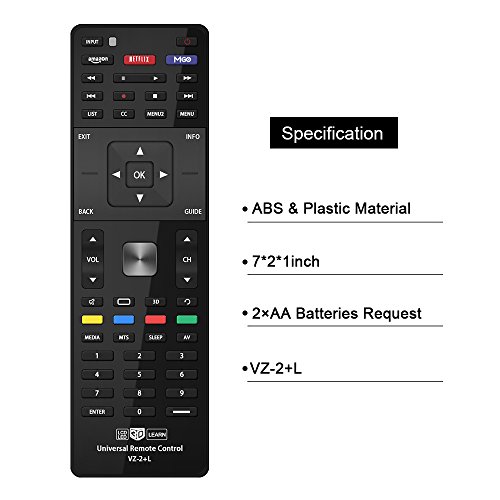 Image of Gvirtue Universal TV Remote for Almost All Vizio LED LCD 3D Smart E Series TV Smart Internet Apps with Amazon, Netflix and M-GO Keys, Sub XRT112 XRT100 VR1 2 10 15 etc., VZ-2+L