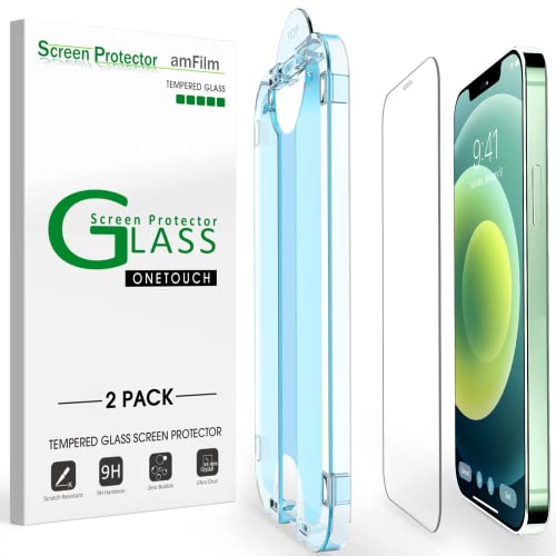Image of amFiIm OneTouch for iPhone 12 Mini Screen Protector 5.4 inch Tempered Glass | Auto-Alignment, 30s Install, Bubble Free, 9H Hardness, Scratch & Drop Protection, HD Clear, Case Friendly, 2 Pack (12M-5.4'')