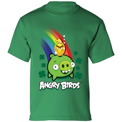 Angry Birds Official Piggy Bank Coin Printed Short Sleeve 100% Cotton T-Shirt for Boys, Girls, Unisex Kelly Green