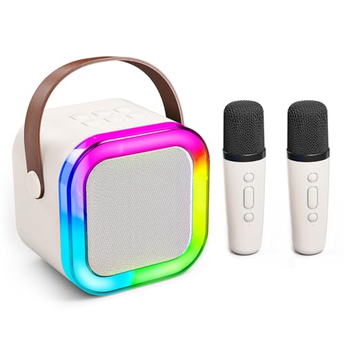 Máquina de Karaoke Portátil, Altavoz de Entrada Estéreo 3.5 Mm y Micrófono para el Hogar (Beige)
