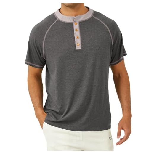 Camisetas masculinas de manga curta Henley com botões casuais, camisetas básicas de algodão, camisetas leves de verão, Cinza escuro, XGG