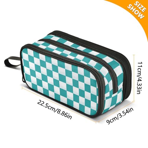 Image of Wfrish Blue Checkerboard Pencil Case Football Pencil Pouch Big Capacity 3 Compartments Back to School Supplies for Teen Girl Boy Pouch Pen Bag Large Storage Organizer with Zipper Handle for Men Women