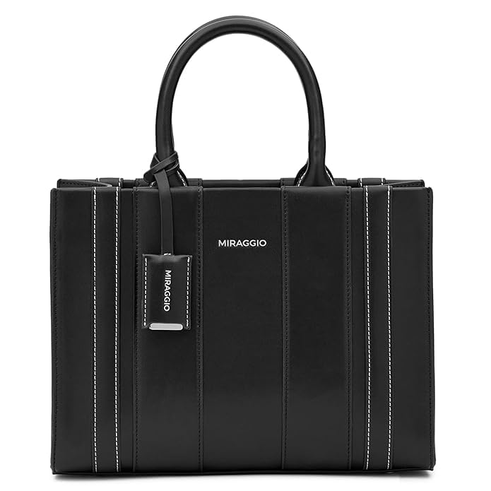 Image of Miraggio Glenn Satchel Bag for Women | Stylish Handbag for Women For Office & Everyday Use Adjustable & Detachable Sling Strap- Black