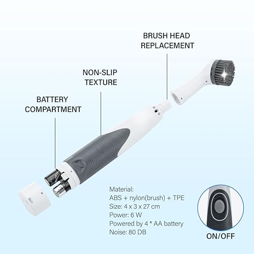 Image of KALIMO 4-in-1 Electric Spin Scrubber, Cordless Handheld Cleaning Brush with 4 Replaceable Heads, Portable Bathroom and Kitchen Scrubber for Tile, Tub, Sink, Grout and Floor