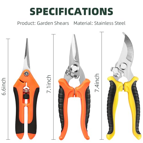 3 Pack Garden Pruning Shears, Stainless Steel Shears, Gardening Shears, Scissors, Garden Clippers, Pruning Snips, Pruning Shears for Gardening Tools