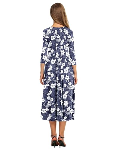 Image of HOTOUCH Women's 3 /4 Sleeve A-line and Flare Midi Long Dress