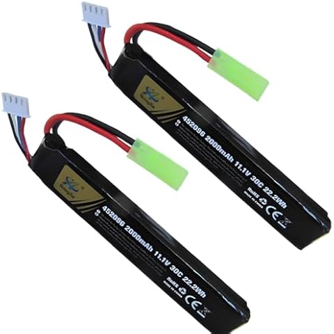 XDJXWJN 2pcs X 2000mAh 30C 11.1V Lipo Airsoft Battery with Mini Tamiya Connector for Airsoft Model Airsoft Rifle Cover