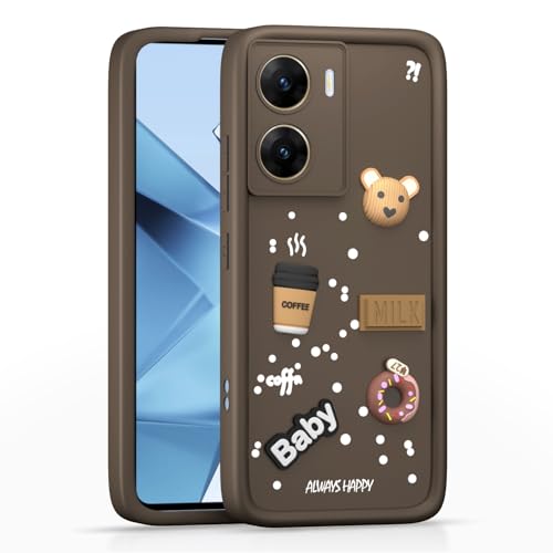Image of Outlouders Back Cover for Vivo V29e 5G | 3D Cartoon Cute Fun Bear | Silicone Full Body Protection Bumper Case (Brown)
