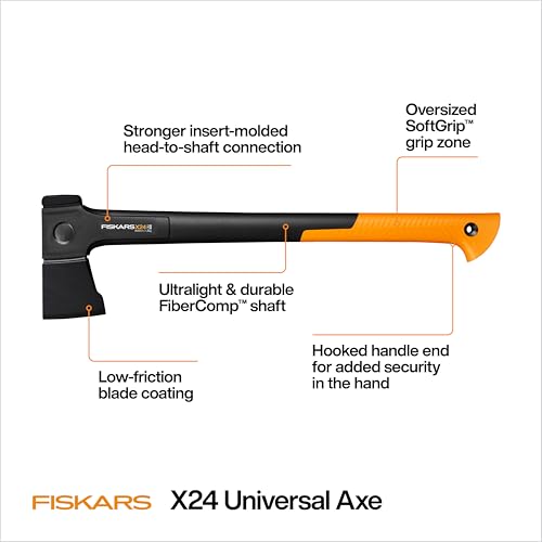 Image of Fiskars X24 Universal Axe 24 inch, Forged Steel Blade for Felling Trees & All-Purpose Chopping, Shock-Absorbing FiberComp Handle & Low-Friction Coating for Clean Cuts in Fresh Resinous Wood
