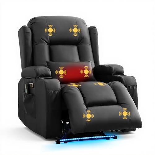 Power Recliner Chair with Heat and Massage, Leather Recliner Chai...