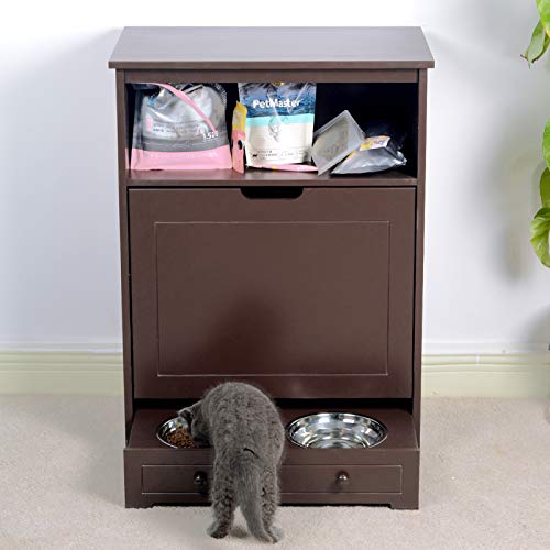 Facilehome Dog Food Storage Cabinet, Wooden Dog Food Storage Container and Feeding Station, pet Feeder Station with 2… - Image 5