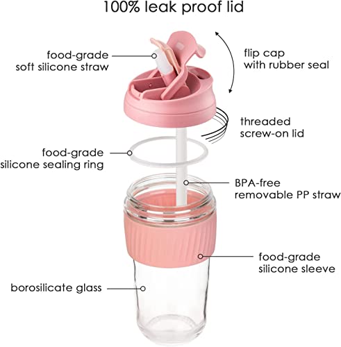 Image of Kamvy Reusable Glass Tumbler with Airtight Lid and Straw Pack of 1, 400ml Travel Coffee Sipper Mug for Juice Cocktail Iced Tea Smoothie Hot Cold Drink Cup Home & Office (Shaker)