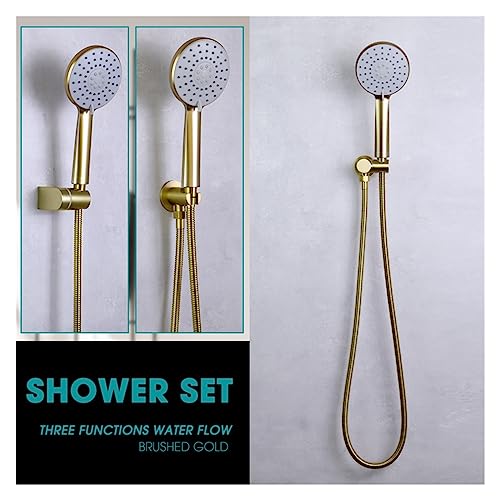 Ensemble de douche rond or brossé avec 3 poignées de débit ABS - 7