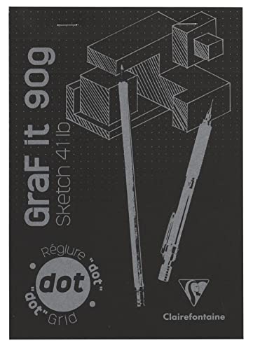 Clairefontaine 96843Cpack, GraF'it Stapled Pad, 80 Sheets of Sketching Drawing Paper, Dotted DOT Ruling, Detachable Sheets