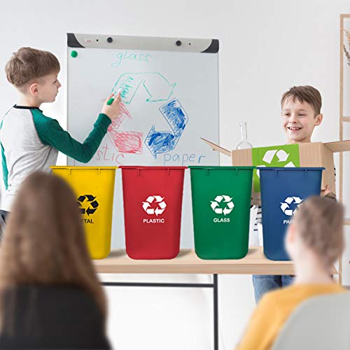 Acrimet Wastebasket Bin For Recycling 27Qt (Made Of Plastic) (Metal/ Yellow, Paper/ Blue, Glass/ Green, Plastic/ Red) (Set Of 4) #TOP3