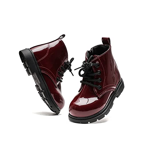 Kids Boots Boys Girls Bright Color Lace up Ankle Boots Side Zipper Boots2