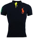 Polo Ralph Lauren Mens Custom Fit Big Pony Mesh Polo Shirt - XL - Navy (Orange Logo)