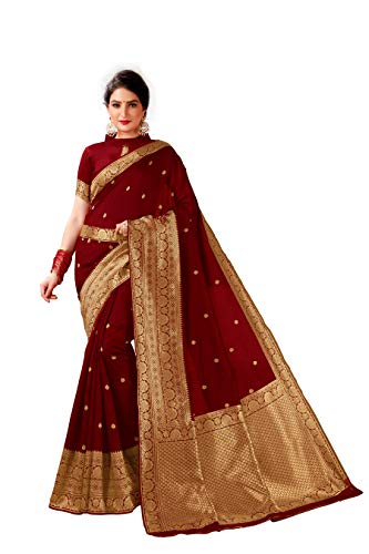 STELLACOUTURE Indian Style Banarasi Silk Saree with Waist Belt & Unstitched Blouse Piece for Women (243 ngs) (Maroon)
