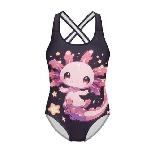 Image of Girls One Piece Swimsuit Axolotl Cross Back Straps Bathing Suit Lightweight Quick Dry Gymnastics Leotard