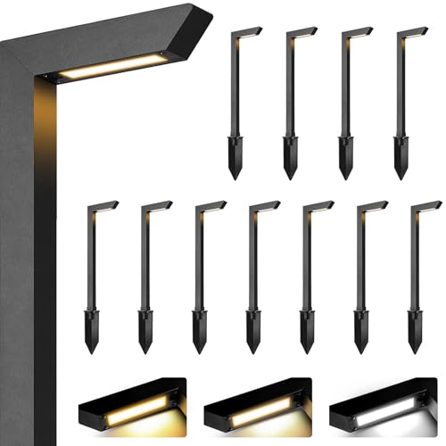 Gardencoin 3CCT LED Low Voltage Landscape Pathway Light, 12V Premium 3000K/4000K/5000K Selectable Path Lights Wired, Modern Walkway Lights Outdoor, Higher Housing with Larger Stake (19.71IN, 12pack)
