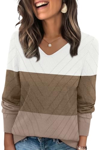 Image of WIHOLL Sweaters for Women V Neck Casual Knit Long Sleeve Tops Lightweight Pullover Clothes Fall Fashion Outfits 2026