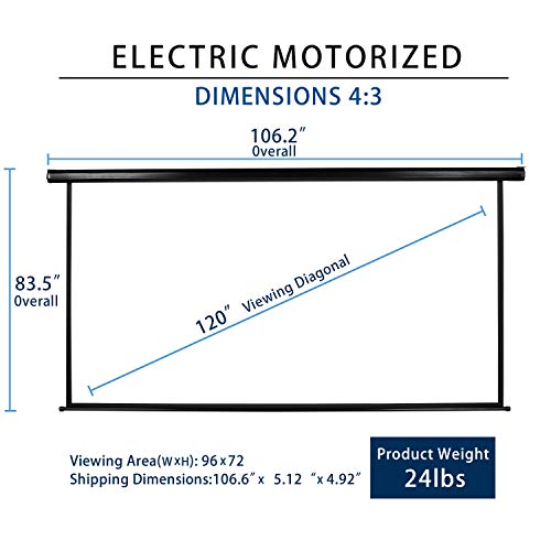 Image of Kayle 120 inch Motorized Projector Screen Electric Diagonal Automatic Projection 4:3 HD Movies Screen for Home Theater Presentation Education Outdoor Indoor W /Remote Control and Wall /Ceiling Mount (Black)