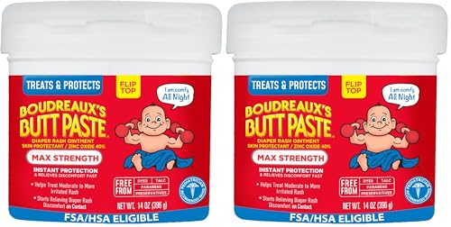 Image of Boudreaux’s Butt Paste Max Strength Diaper Rash Cream for Baby, Ointment With Zinc Oxide, 14 oz Flip-Top Jar (Pack of 2)