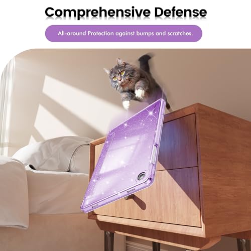 INFILAND Case for Samsung Galaxy Tab A11+Plus/A9+ Plus 11 inch Case (2023/2025), Glitter Tablet Protective Cover with Sparkly Clear Back for Girls Kids (Purple, Galaxy Tab A11 Plus)