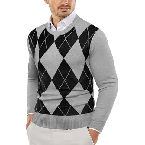 COOFANDY Pull Homme Argyle Gris Cover