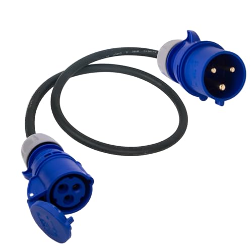 PCE - Adattatore blu da 16 A a 32 A, resistente, 16 A maschio a 32 A, cavo in gomma, 16 Amp Plug to 32 Amp Socket Adaptor