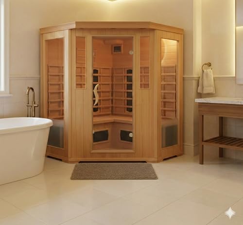 CONCEPT USINE | Cabina per sauna a infrarossi 3-4 posti in legno di tsuga | Calore secco economico | Cromoterapia con 5 lampade | 6 diffusori ceramici + 2 carboni | Stazione LCD | Radio Bluetooth |