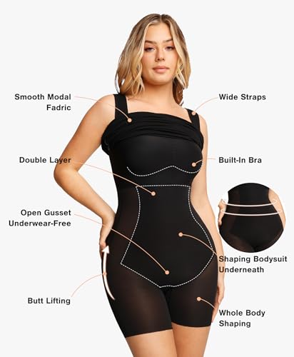 Popilush Cocktail Dresses for Women Built in Shapewear Bra 8 in 1 Square Neck Mini Slit Party Summer Dress3