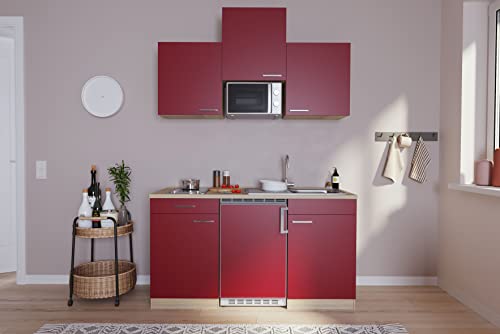 Küche Miniküche Singleküche Küchenzeile Pantry Eiche Rot Luis 150 cm Respekta